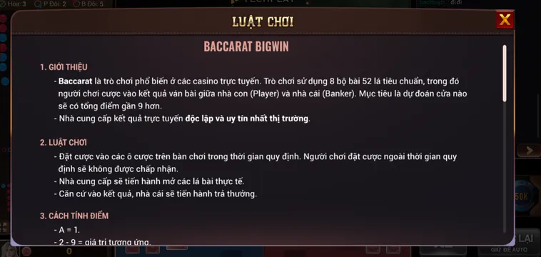 Baccarat BigWin Tại BomWin Sảnh Cược Bài Trực Tuyến Đỉnh Cao Hấp Dẫn Nhất