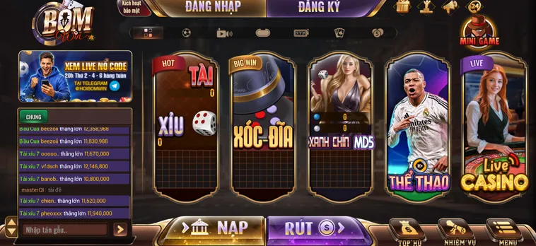 Cổng game BomWin mang đến không gian cá cược đẳng cấp quốc tế với tỷ lệ thưởng 98% cùng hệ thống bảo mật tối tân bảo vệ người chơi tuyệt đối